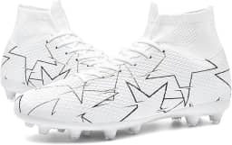 Chuteiras de futebol unissex masculinas, branco/preto/azul FG/AG, cano alto, botas de futebol para jovens e treinamentos profissionais, Branco, 35
