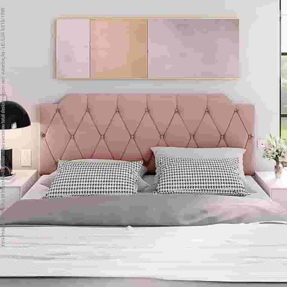 Cabeceira kelly almofadada para cama box casal 1,40 Rosa