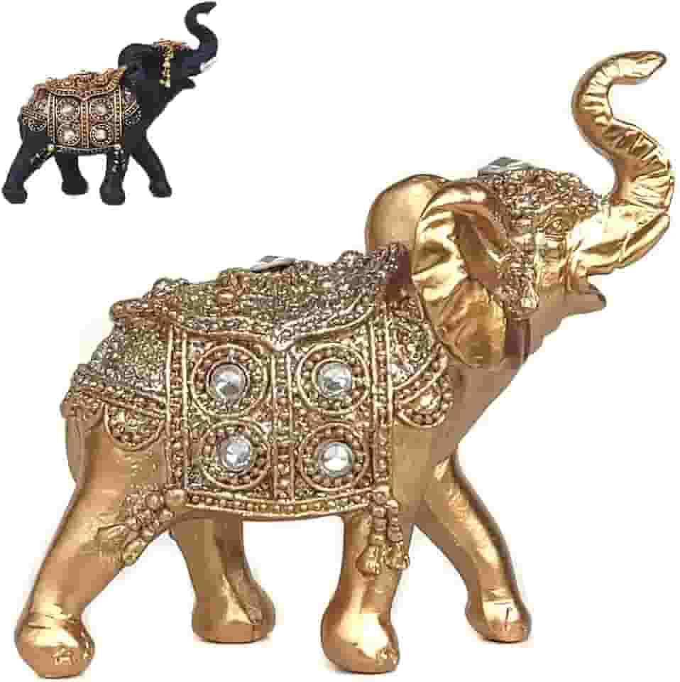 Elefante Decorativo Em Resina Indiano Sabedoria Sorte (J100dourado)