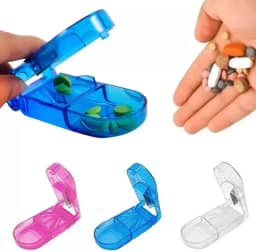 Cortador de Comprimidos com Porta Remédios e Reservatório Integrado - Cores Sortida