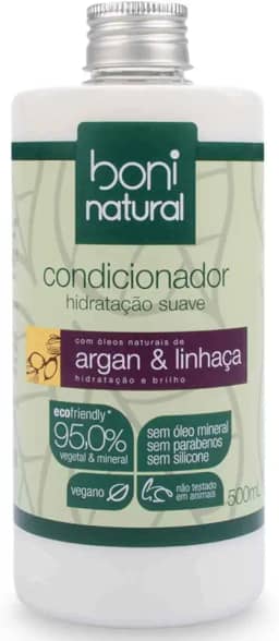 Condicionador Vegano e Natural, Argan e Linhaça, Boni Natural, Cabelos Macios e Saudáveis, Boni Natural, 500ml