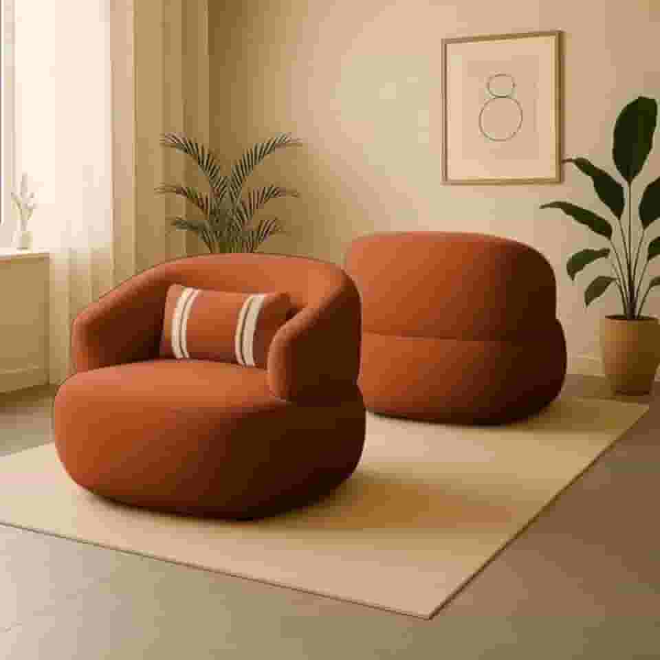 Poltrona Puff Design Orgânico Confortável em Buclê com Almofada