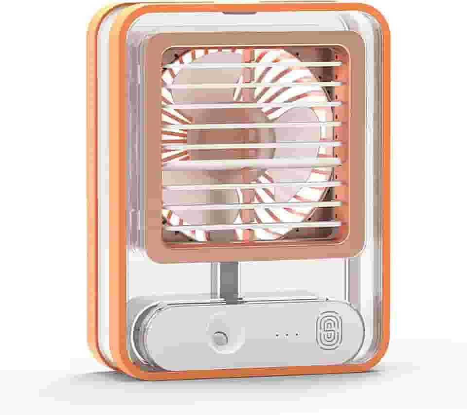 Condicionadores de ar com ventilador portátil, mini condicionador de ar evaporativo com luz colorida, ventilador de resfriamento pessoal de 3 velocidades, ventilador de névoa de spray operado para sal