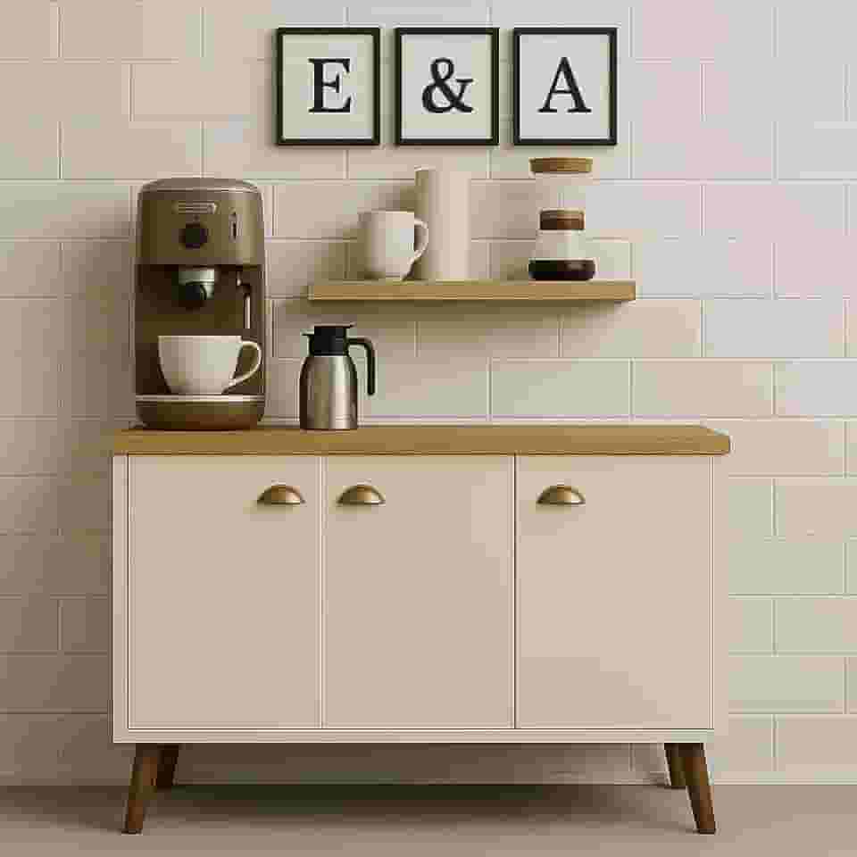 Aparador Buffet 3 Portas com Pés Retro Cantinho Do Café (Off/Nature)