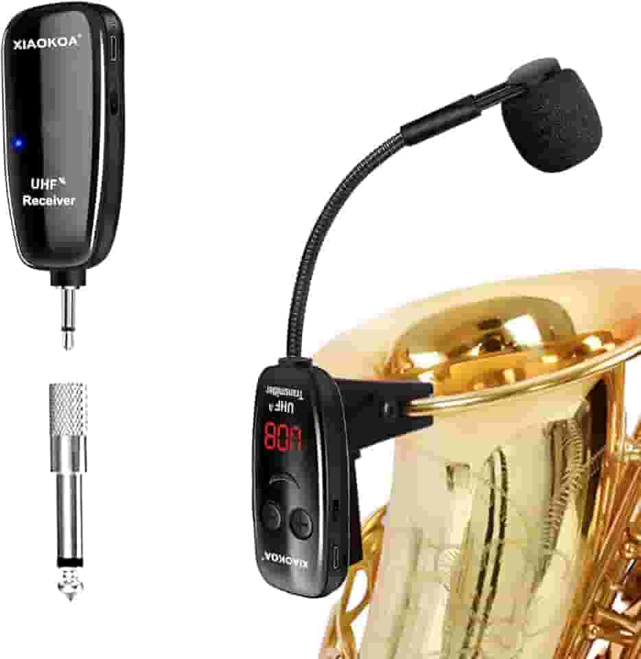 Microfone Saxofone, Microfone de Instrumentos Sem Fio UHF, Receptor e Transmissor Sem Fio, Alcance de 160 pés, ótimo para Trombetas, Clarinete, Violoncelo