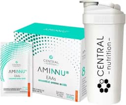 Aminnu - Aminoácidos - Sabor Tangerina - Caixa com 30 sachês de 10g - Central Nutrition + Coqueteleira Exclusiva