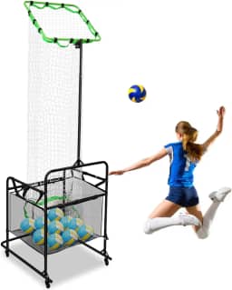 Rede Treinador Volei, Rede de Volei, Lpamento de Treinamento Vôlei Rede, com Rodas e Bolsa Coletora