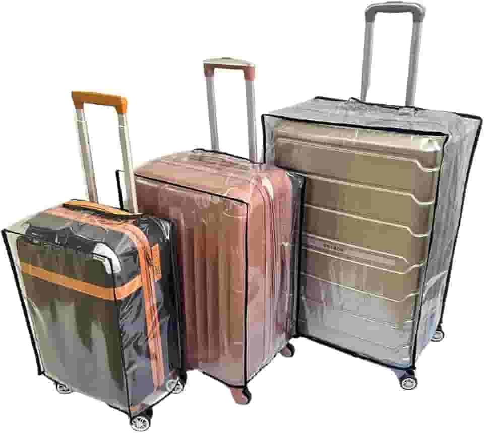 Kit 3 Capas Protetoras para Mala de Viagem P 20' M 24' G 28' em PVC Transparente com Fecho de Contato – Resistente para Bagagem de Bordo e Despacho (Preto)