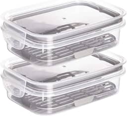 " Kit 2 Porta Frios Com Escorredor Plastil 500 ml Pote Hermético Com 2 Travas De Segurança Para Transporte De Alimentos Perfeito Para Frios E Petiscos E Com Anel de Vedação Material BPA Free "