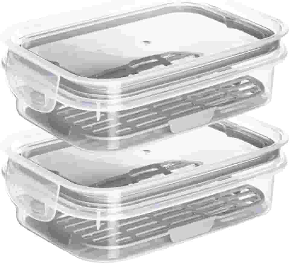 " Kit 2 Porta Frios Com Escorredor Plastil 500 ml Pote Hermético Com 2 Travas De Segurança Para Transporte De Alimentos Perfeito Para Frios E Petiscos E Com Anel de Vedação Material BPA Free "