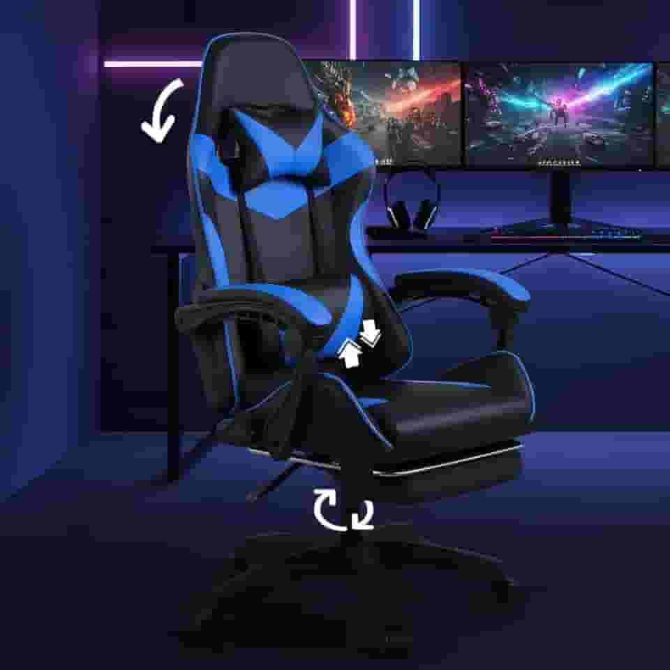 Cadeira Gamer Ergonômica Reclinável Confortável Com Apoio Para Os Pés (Azul)