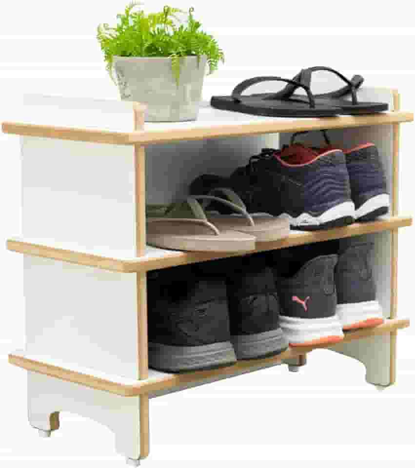 ArtMovelar - Sapateira Organizadora com Banco de Madeira - Porta-Sapatos para Hall de Entrada - Organizador de Sapatos, Sapateira de Porta, Organização e Decoração de Apartamento e Casa - Branca