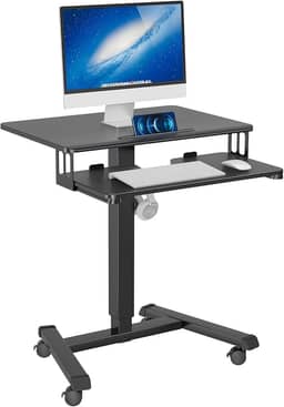 BONTEC Mesa de pé móvel com bandeja de teclado, pódio móvel, mesa com rodinhas para laptop, mesa com rodas, altura ajustável de até 15 kg, carrinho de computador portátil para sala de estar