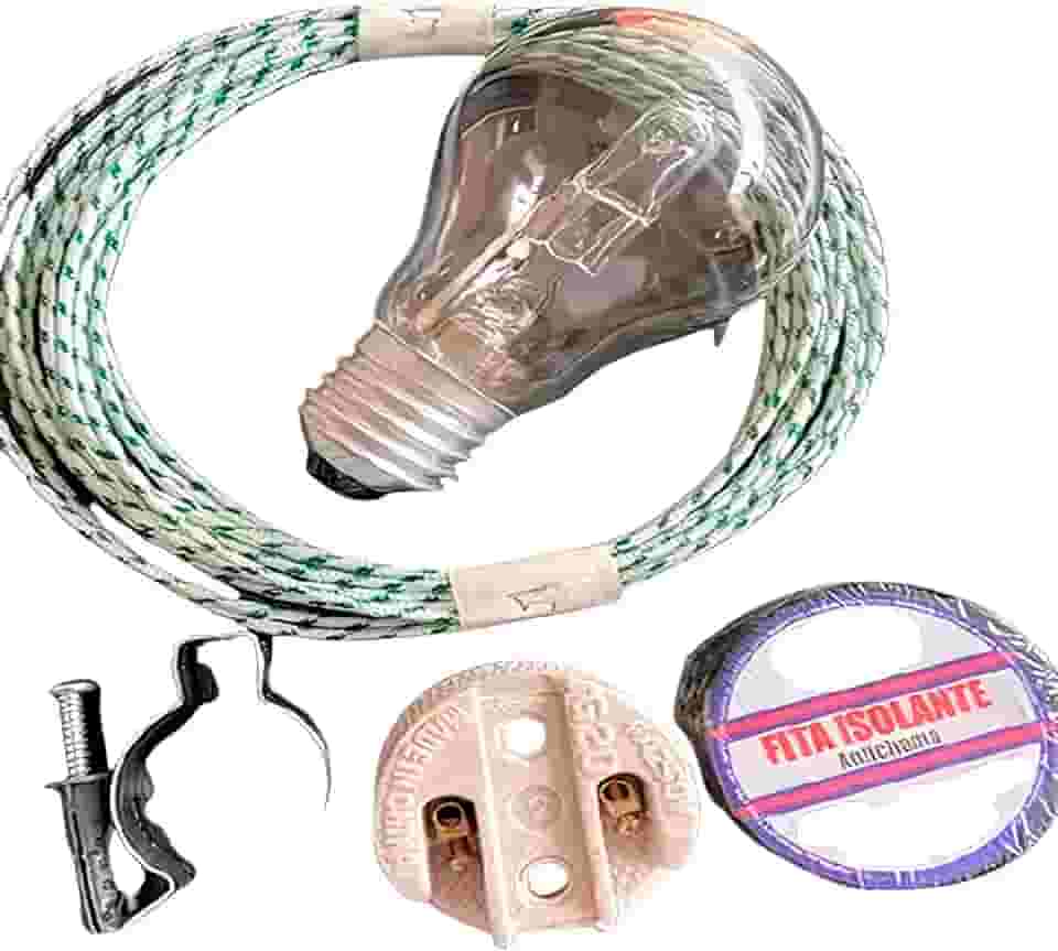 Kit Lâmpada Churrasqueira 170w 127v, Fio 2 m, Fita Isolante e Soquete Porcelana