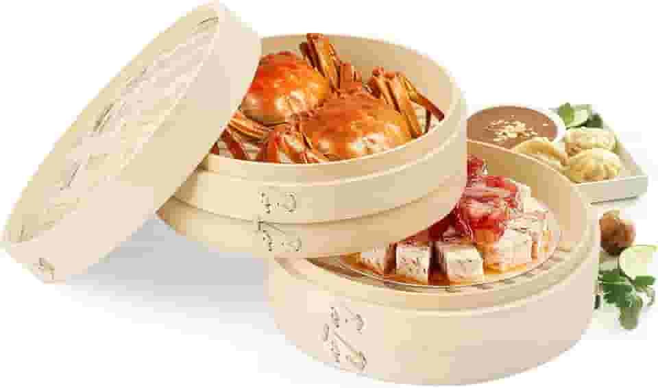 Panela de Bambu Vaporeira, Vaporizador de Alimentos Dim Sum com tampa, 25 * 7,5 cm, Cesta de Cozimento a Vapor, Bambu, para Peixe Guioza Legumes, Kitchen Vaporizador de Alimentos