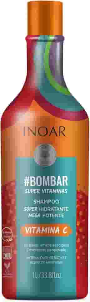 Inoar, Bombar, Shampoo Fortalecedor, Crescimento e Hidratação Diária, Biotina, Vitamina C e Blend de Manteigas, Vegano – Para Todos os Tipos de Cabelos, 1L