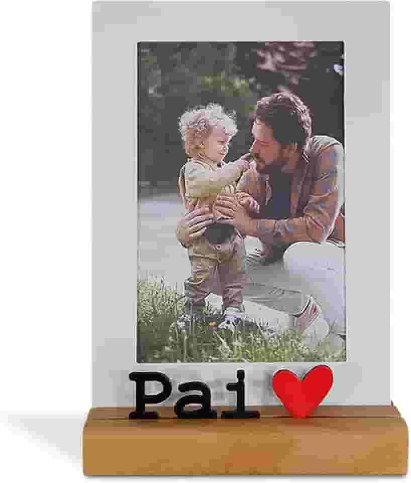 Porta Retrato 10X15cm Pai, Moldura Decorativa em Metal e Madeira - GEGUTON