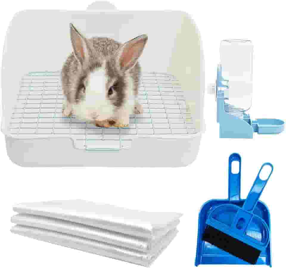 kathson Caixa de areia de coelho vaso sanitário pet treinador gaiola bandeja de canto panela caixa de cama pendurado fonte de água dispensador automático para porquinhos da índia adultos coelhos