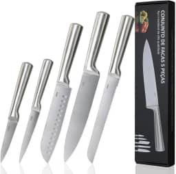 LUMAI Original Conjunto de 5 Facas Grandes de Cozinha Zurich Robusto em Aço Inoxidável 3CR13 com Lâminas Inteiriças – Forja Prolongada para Robustez, Anti ferrugem, Ultra Afiadas e Precisão Suíça