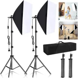 2 Soft Box, Kit de Iluminação Softbox com 2 Tripés, Tripé Profissional Iluminação Studio Softbox (50 x 70 x 200 cm), Metal, Preto