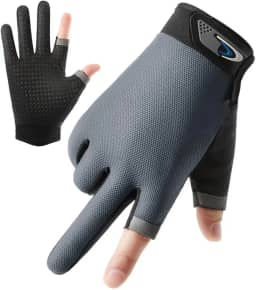Luvas de pesca masculinas femininas com corte de dois dedos, tela sensível ao toque, antiderrapante, à prova de sol, respiráveis, luvas de ciclismo fitness