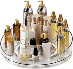 Organizador de Maquiagem Giratório 360° em Acrílico Transparente - Prateleiras Ajustáveis para Cosméticos, Batons e Cuidados com a Pele - Ideal para Penteadeiras