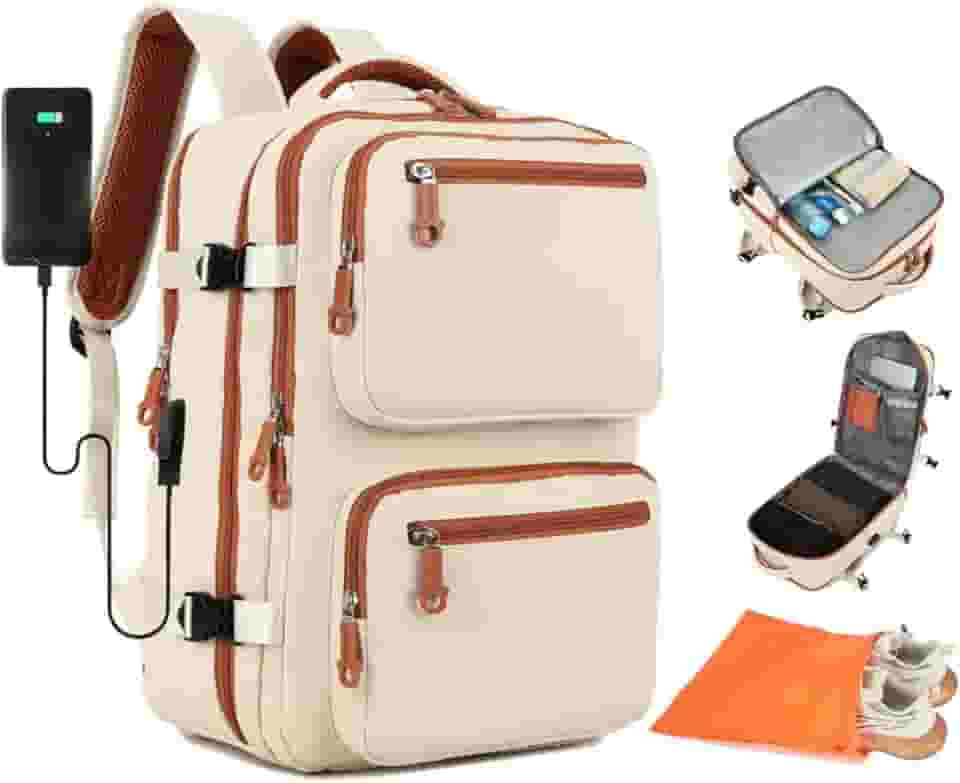 Mochila de Viagem Masculina Feminina Reforçada Executiva Grande Mochila para Notebook Trabalho Viagem Escola com Cabo de Aço Impermeável com Saídas USB Unissex + Capa para Tenis