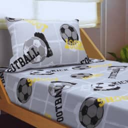 Jogo de Cama Solteiro Infantil FootBall Kick Bola Time Menino Oficial – Anti Alergico Lençol c/Elástico – Malha 70% Algodão 30% Poliéster Premium