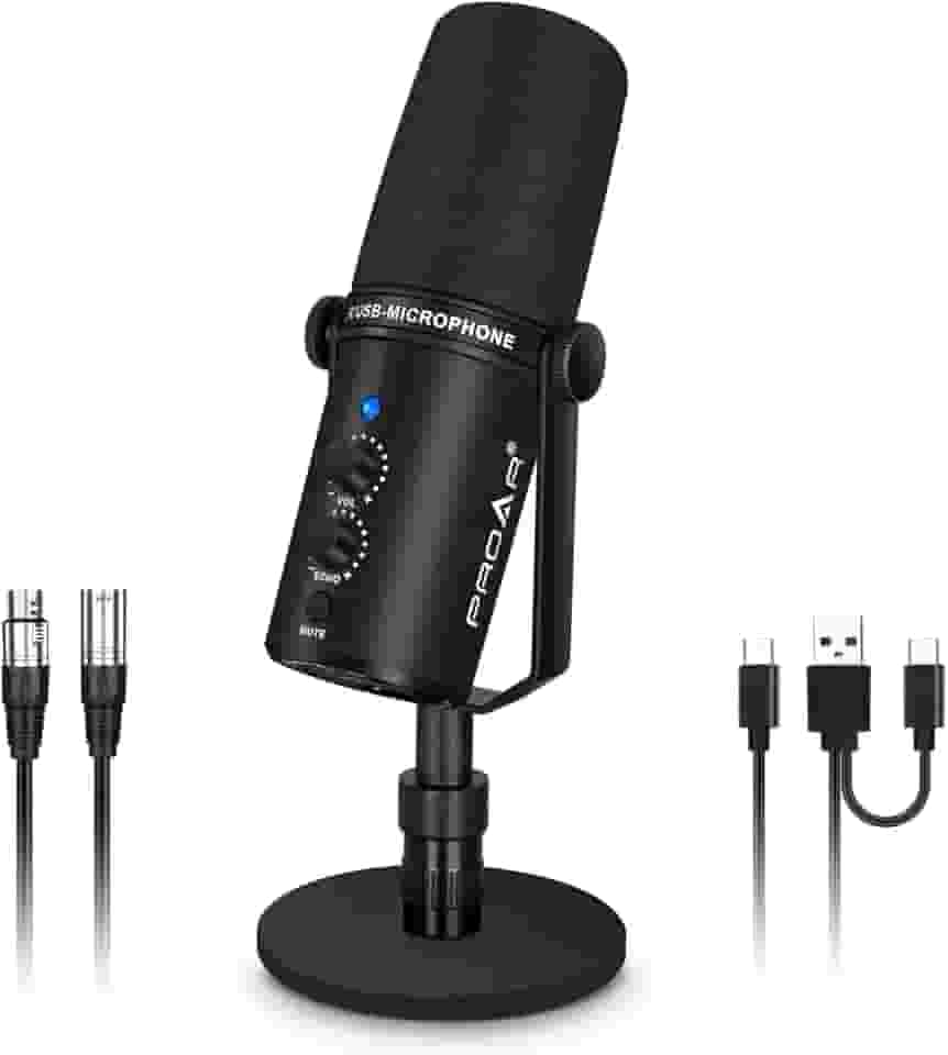 Microfone dinâmico XLR/USB, microfone de computador para podcast, gravação de vocal, transmissão ao vivo, jogos, locução, kit de microfone de estúdio profissional de metal com cancelamento de