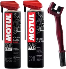 SPRAY PARA LIMPEZA DE CORRENTES ON/OFF ROAD - MOTUL - C1 CHAIN CLEAN - 400 ML + SPRAY LUBRIFICANTE DE CORRENTES MOTOS STREET NAKED SPEED ESTRADA ON ROAD - MOTUL - C2 CHAIN CLEAN - 400 ML