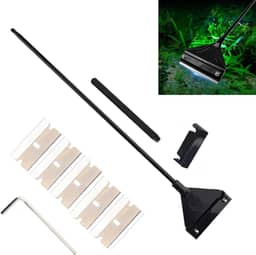 GZTFPQ Raspador de algas para aquários de vidro, limpador de tanque de peixes, acessórios de aquário raspadores de algas com 5 lâminas de aço inoxidável, uma chave de fenda hexagonal, preto