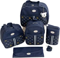 Kit Bolsa Maternidade, Mochila com Chaveiro de Ursinho, Bolsa Térmica, Trocador Impermeável, 5 Peças