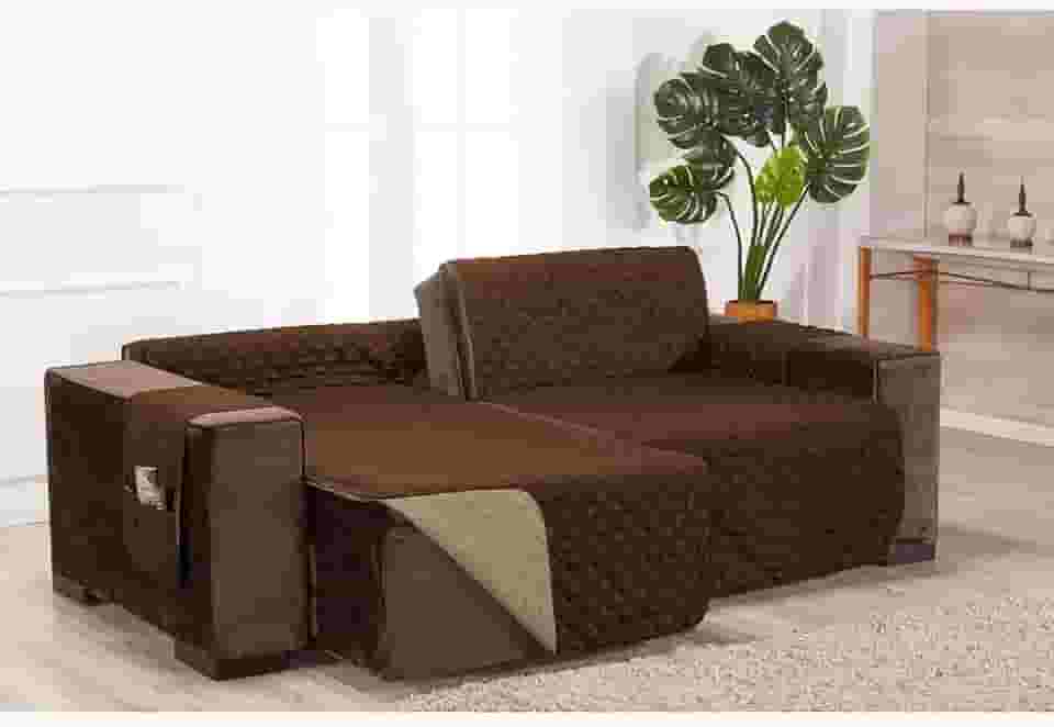 MR Enxovais Protetor de Sofá Retrátil Assento 2,40m Dupla Face Tabaco/Cáqui