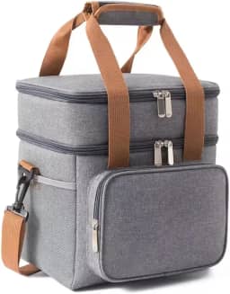 Bolsa Térmica Grande 2 Compartimentos Alça Ajustável Lancheira Marmita Espaçosa Unissex Lanches Trabalho Passeio Escola Academia Fitness 0054 (Cinza)