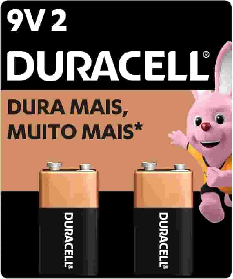 Duracell Bateria Alcalina 9V Com 2 Unidades – Ideal para Detectores de Fumaça e Microfones sem Fio