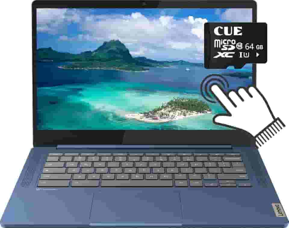 Lenovo Laptop Chromebook Ideapad Slim 3 35.6 cm FHD Touchscreen 2023, MediaTek Kompanio 520 de 8 núcleos, 4 GB de RAM, 128 GB de armazenamento (64 GB eMMC + 64 GB Micro SD), WiFi6, vida útil da