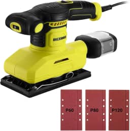 Desoon Lixadeira Orbital Elétrica de Palma Quadrada 280W 6 Velocidades Ajustáveis 13000RPM Com Coletor De Pó 6pcs Lixa para Lixar Madeira Metal e Pintura-127V