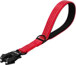 PetBonus Coleira de cachorro curta resistente, guia de trânsito de nylon com clipe de liberação rápida, alça acolchoada confortável, coleira de treinamento refletiva para cães médios e grandes