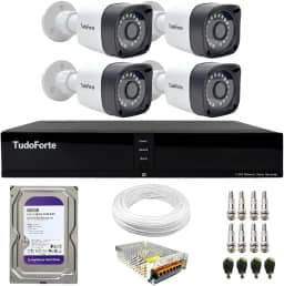 Kit CFTV 4 Câmeras Segurança Full HD DVR 4 Canais Com HD Completo