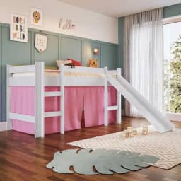 Cama Infantil Elevada Casinha Menino Menina Solteiro 202cm com Escada e Escorregador