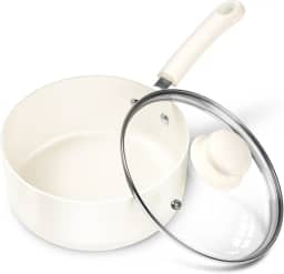 MICHELANGELO Panela de molho com tampa, panelas de cerâmica de 2 litros, panela antiaderente, panela sem PFAS, panelas pequenas para cozinhar, panelas multiuso, branca