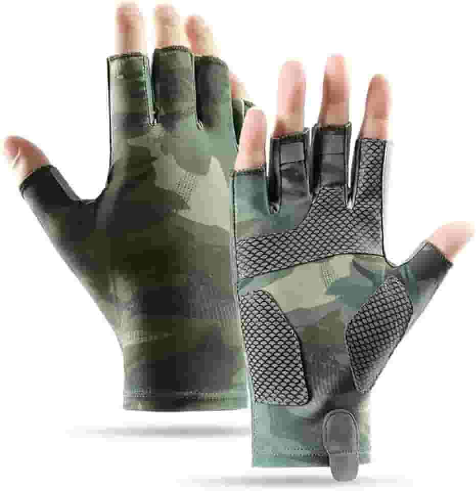 Luvas de sol FPS 50+, luvas de pesca, proteção solar sem dedos, proteção UV, masculinas/mulheres, para caiaque, caminhadas, remo, dirigir