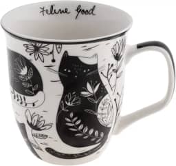 Karma Presentes 473 ml Caneca Boho Preta e Branca Gato - Caneca de Café e Chá Bonita - Canecas de Café de Cerâmica para Mulheres e Homens