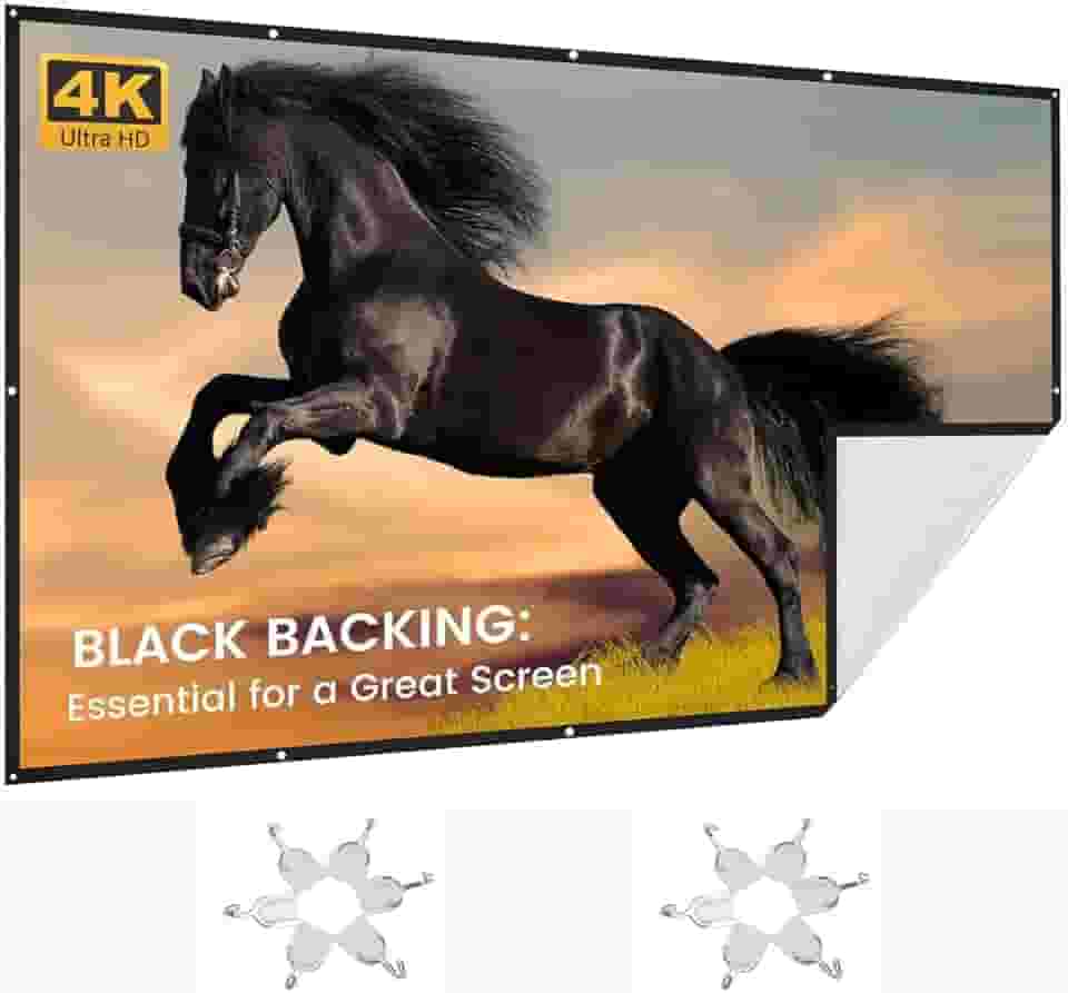 Tela de Projeção 100 Polegadas Dobrável, Compatível com 4K e 3D, Ângulo de Visão 179°, Fácil de Instalar com Kit Completo