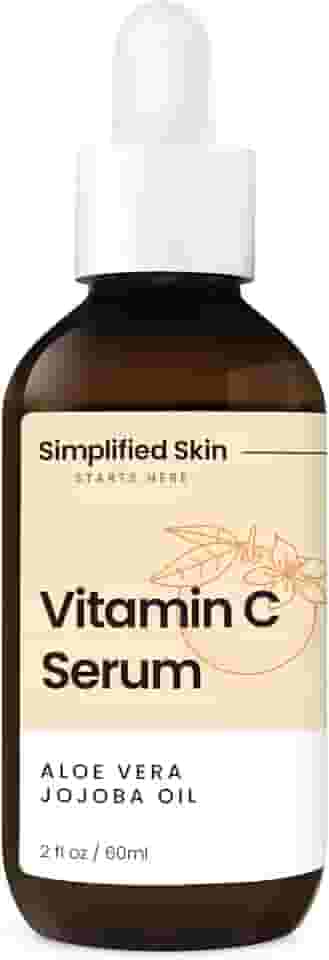 Simplified Skin Soro facial com vitamina C – 20% de vitamina C, ácido hialurônico, vitamina E – para hidratação e brilho da pele – Soro antioxidante para clareamento da pele – 2 ml