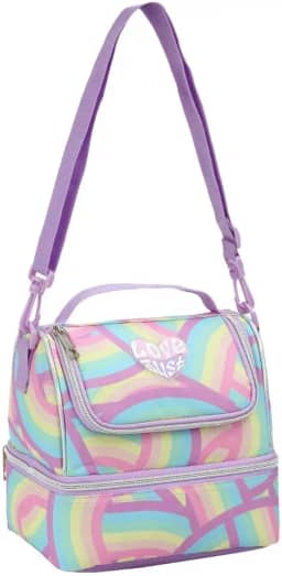 Lancheira Térmica Infantil Duplo Compartimento, Estampa Colorida, Alça Ajustável, Escolar para Passeio Viagem (Lancheira Térmica Arco-íris)