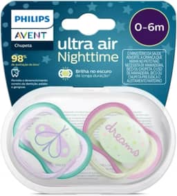 Chupeta Dupla Avent Ultra Air Nighttime 0-6m Philips Avent Decorada Recém Nascido