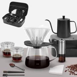Kit Café 9 Peças, com Coador de Café, com Moedor de Café Manual, com Chaleira de 600mL, Balde para Compartilhar de 350mL, 2Pce Copos 100mL, PapéIs de Filtro 40Pcs, Conjunto de Cafeteira