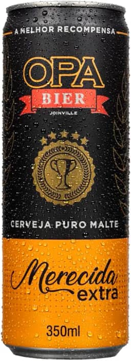 Cerveja Puro Malte Merecida Extra teor 5% 350ml Premiada na Brasil Beer Cup 2022, 2023 e 2024 e na World Bier Awards Brazil Winner 23, Opa Bier