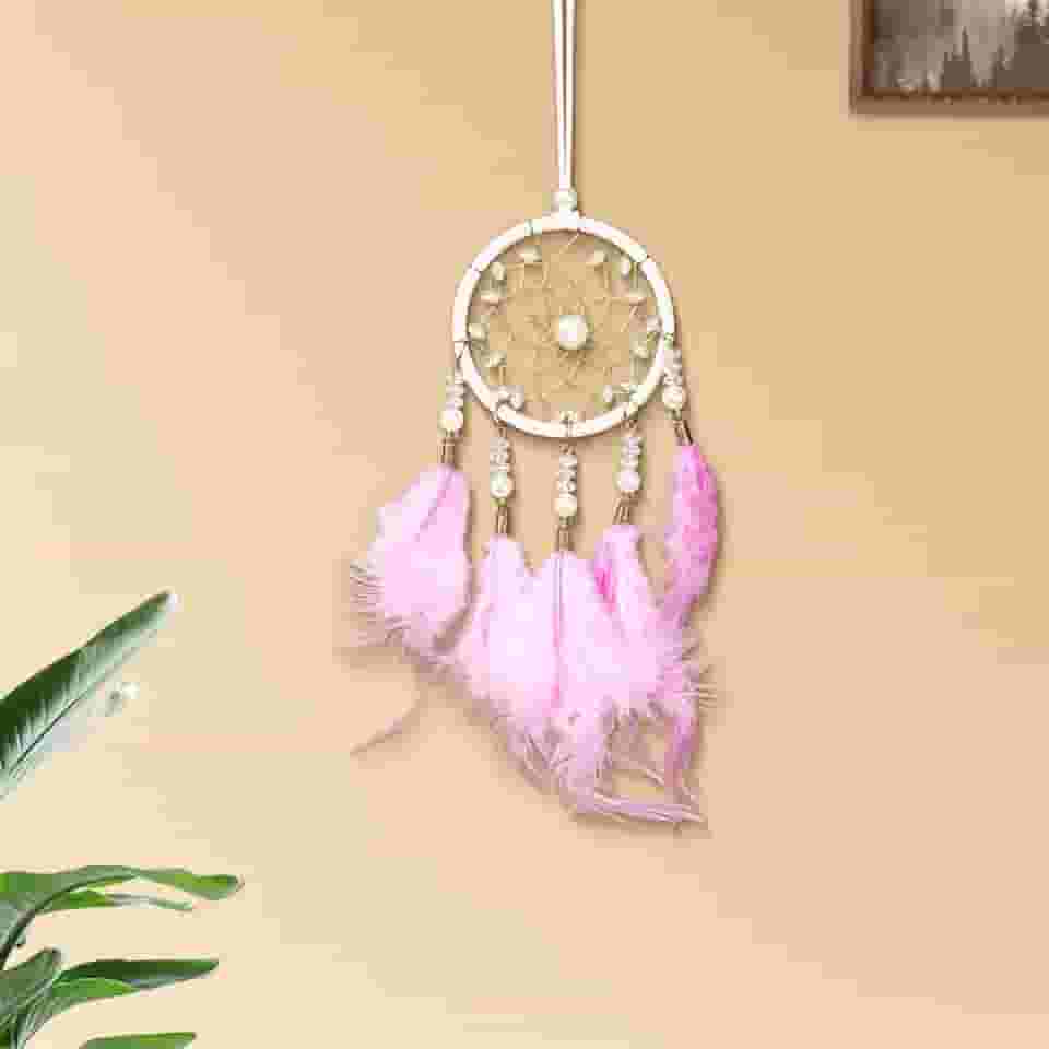 Decorações com pingente de apanhadores de sonhos, apanhador de sonhos feito à mão, adequado para sala de estar, enfeite de quarto (rosa)